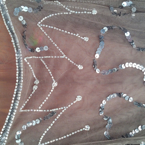 Mystere sheer spaghetti strap top. Beads and sequin design on front - Picture 2 of 7